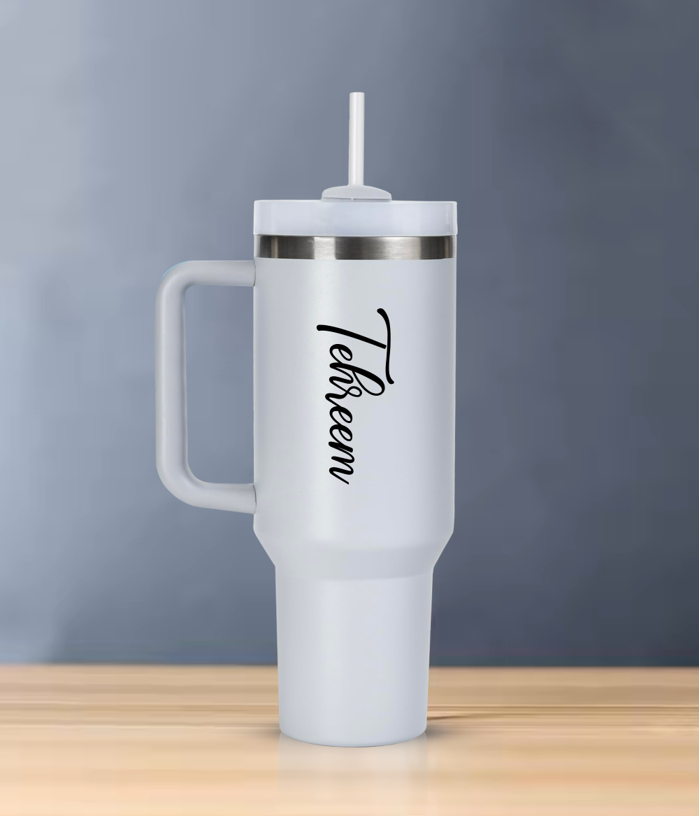 Light Grey Custom Tumbler with Name or Logo and Straw
