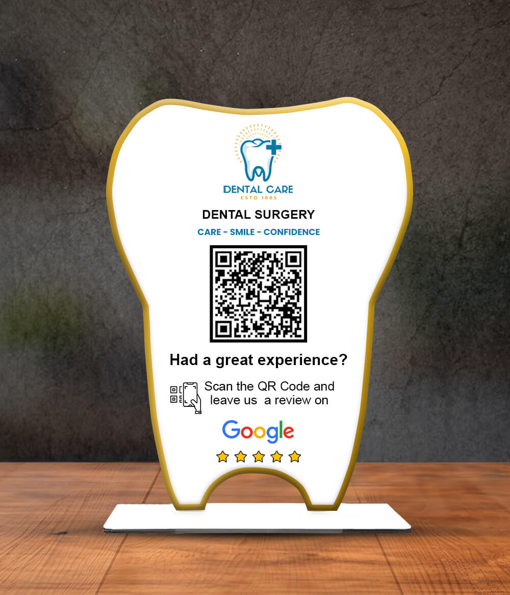 Dental Clinic QR Code Stand for Payment Google Reviews and Social Media