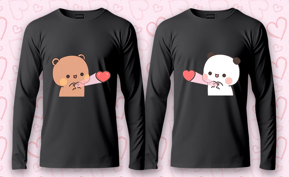 Husband and Wife Long Sleeve Charcoal Grey T-Shirt Set