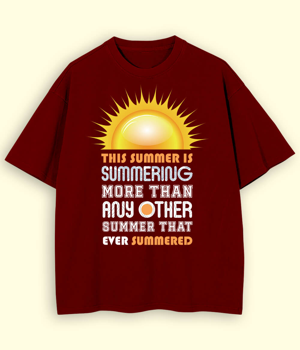 Maroon Oversized Summer Fun T-Shirt (Unisex)