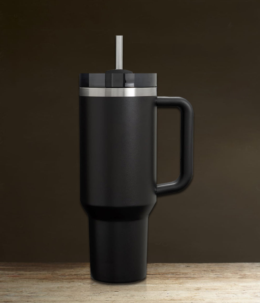 Black Tumbler with Straw