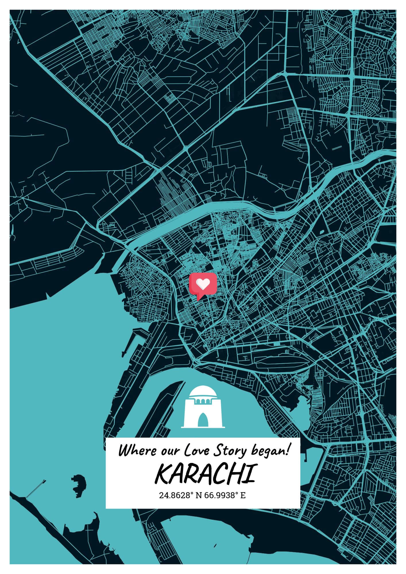 Personalized Karachi Map Frame | City Map Poster