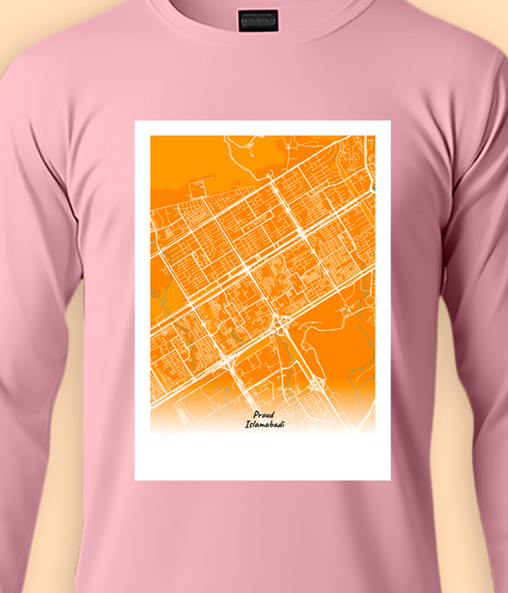 Islamabad Pakistan City Map Unisex Long Sleeve T-Shirts (Customizable)