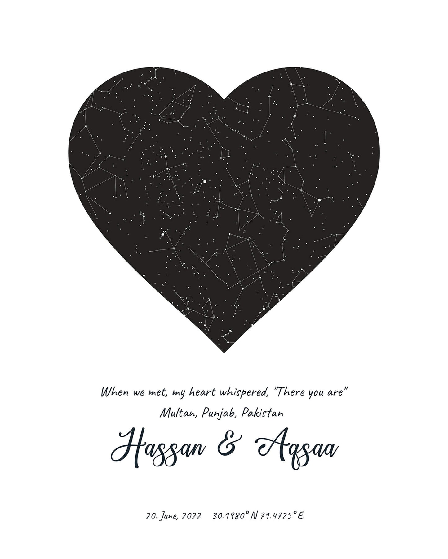 Heart Shaped Star Map Poster