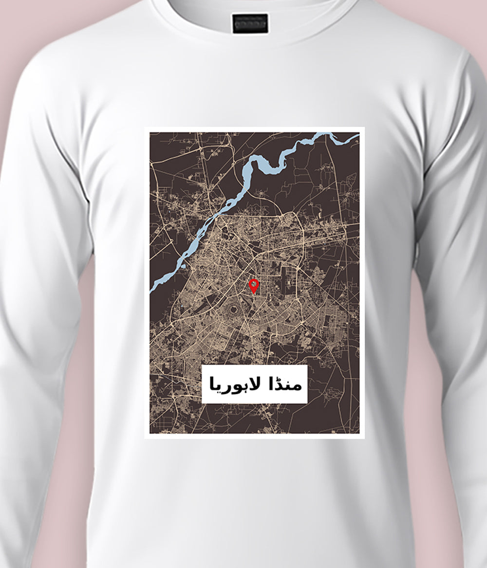 Modern Lahore City Map Unisex Long Sleeve T-Shirt (Customizable)