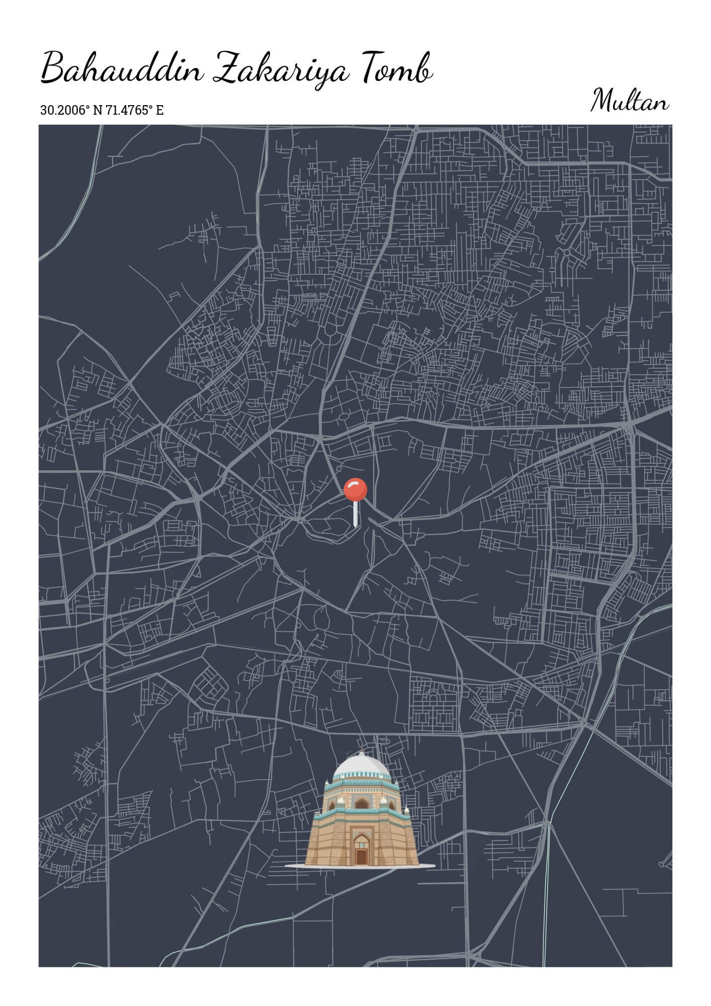 Multan Map Print Frame | Personalized City Map Poster
