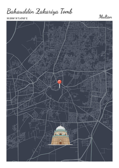 Multan Map Print Frame | Personalized City Map Poster
