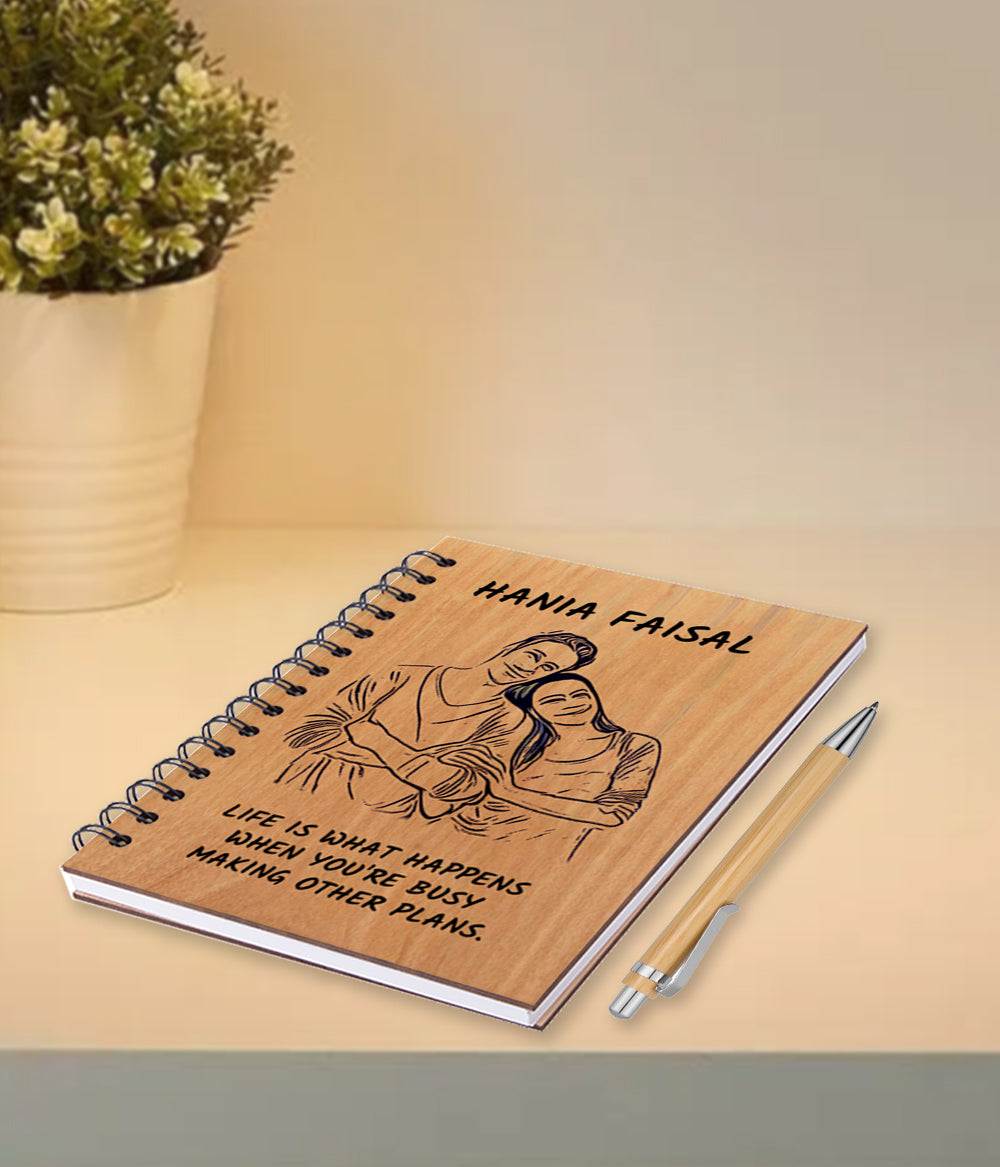 Customized Engraved Wooden Diary & Pen