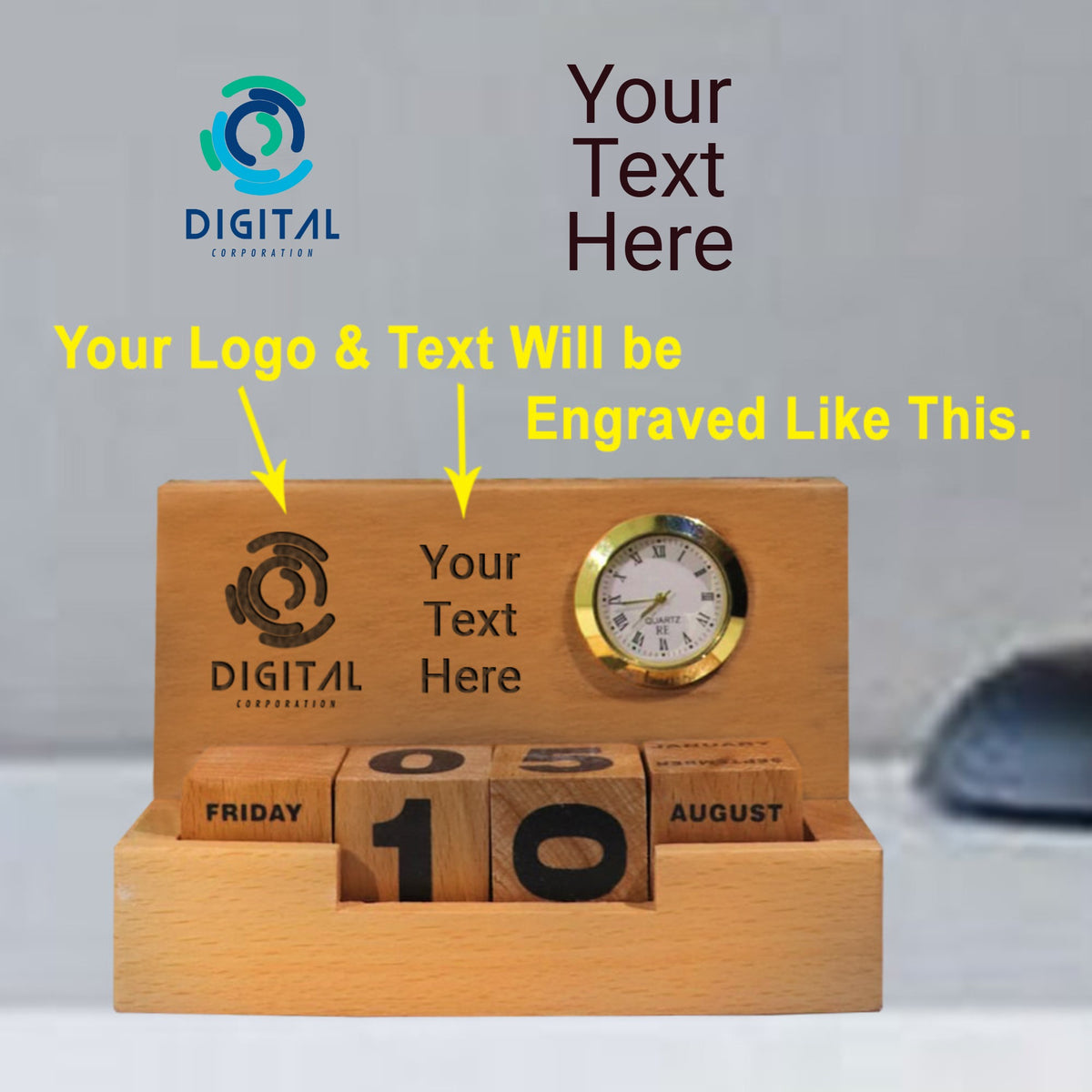 Table Top Calendar Clock Custom Wooden Tabletop Calendar With Clock