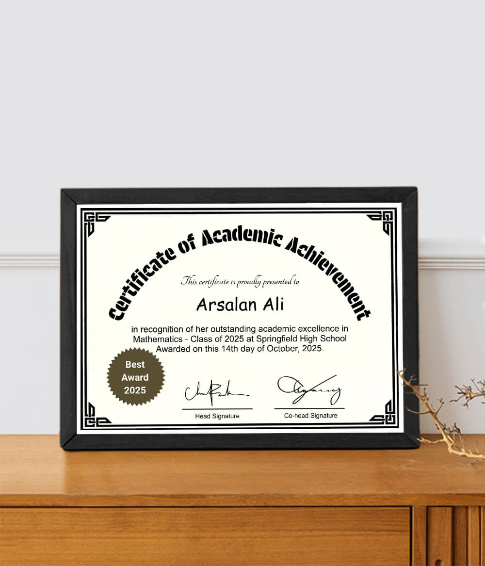 Academic Achievement Certificate Frame (Customizable)