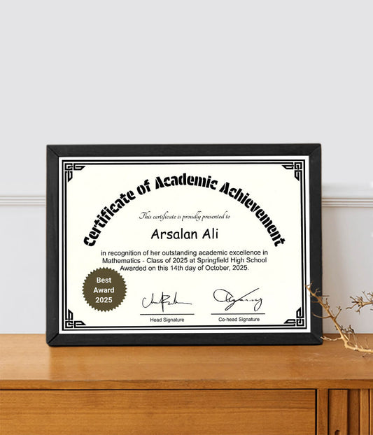 Academic Achievement Certificate Frame (Customizable)