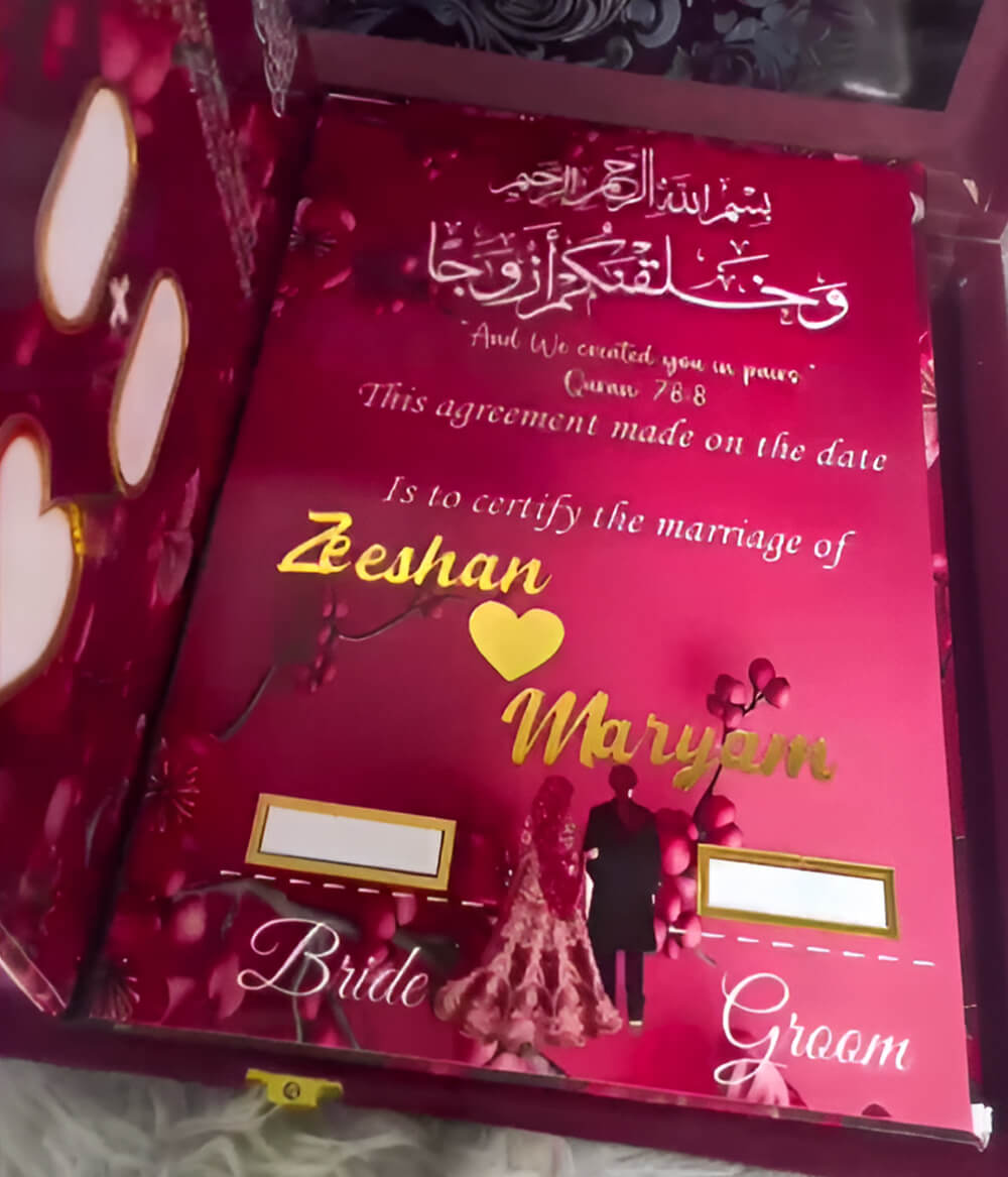 Acrylic Plate and Pen for Nikkah Ceremony Front Page