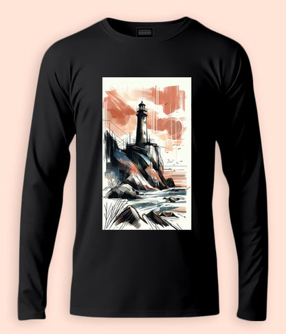 Beach Lighthouse Long Sleeve T-Shirt (Unisex)