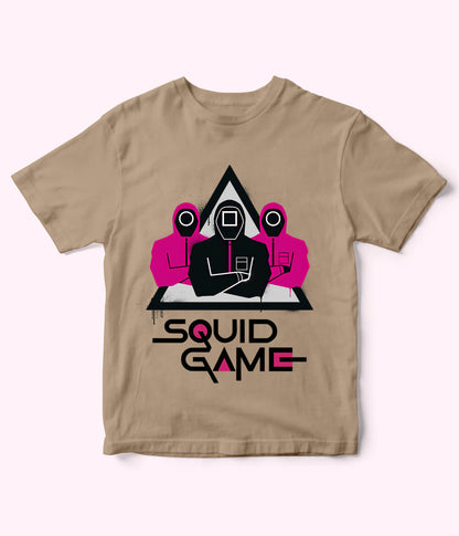 Beige Cartoon Squid Game Tee for Boys & Girls
