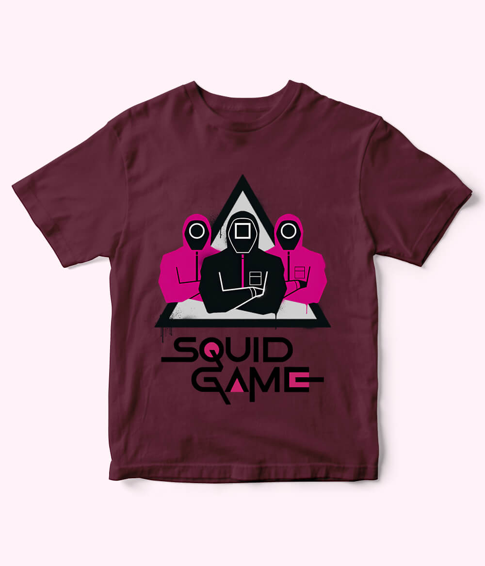Maroon Cartoon Squid Game Tee for Boys & Girls