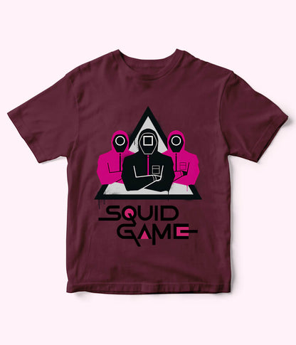 Maroon Cartoon Squid Game Tee for Boys & Girls