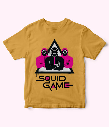 Mustard Cartoon Squid Game Tee for Boys & Girls