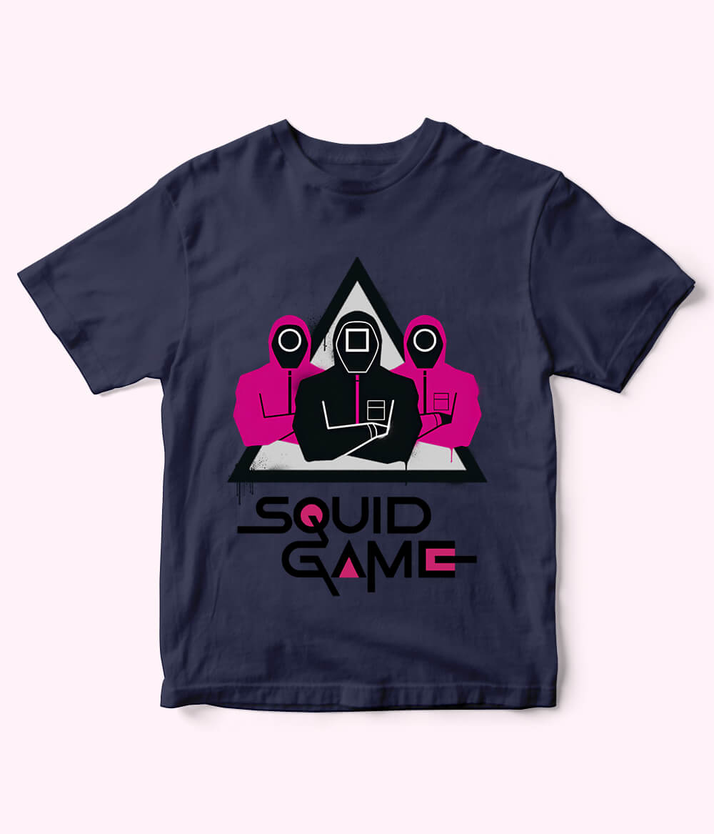 Navy Cartoon Squid Game Tee for Boys & Girls
