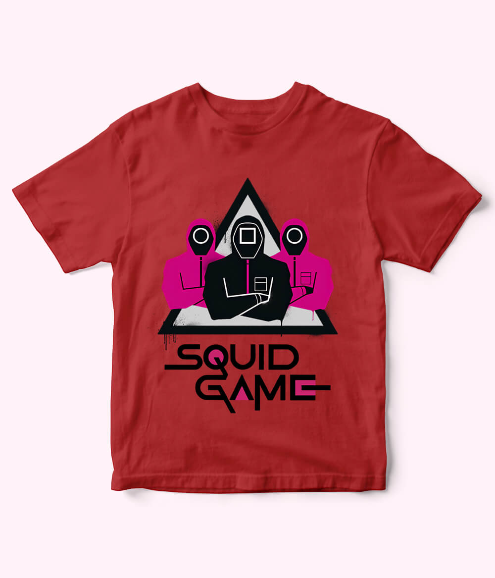 Red Cartoon Squid Game Tee for Boys & Girls