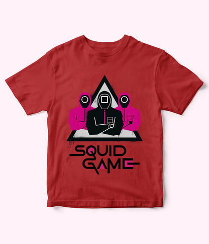 Red Cartoon Squid Game Tee for Boys & Girls