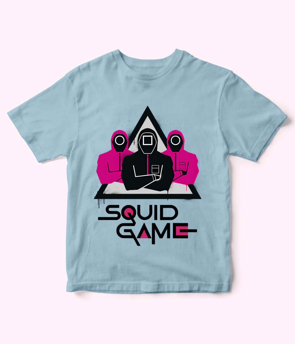 Sky Blue Cartoon Squid Game Tee for Boys & Girls