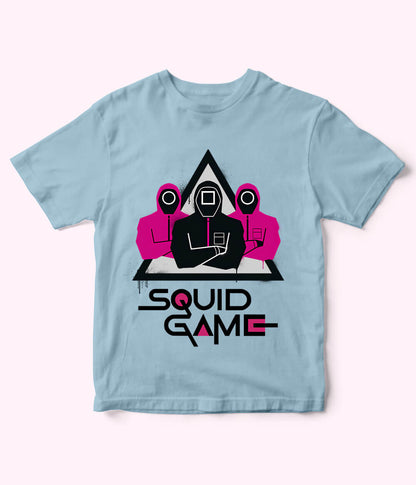 Sky Blue Cartoon Squid Game Tee for Boys & Girls