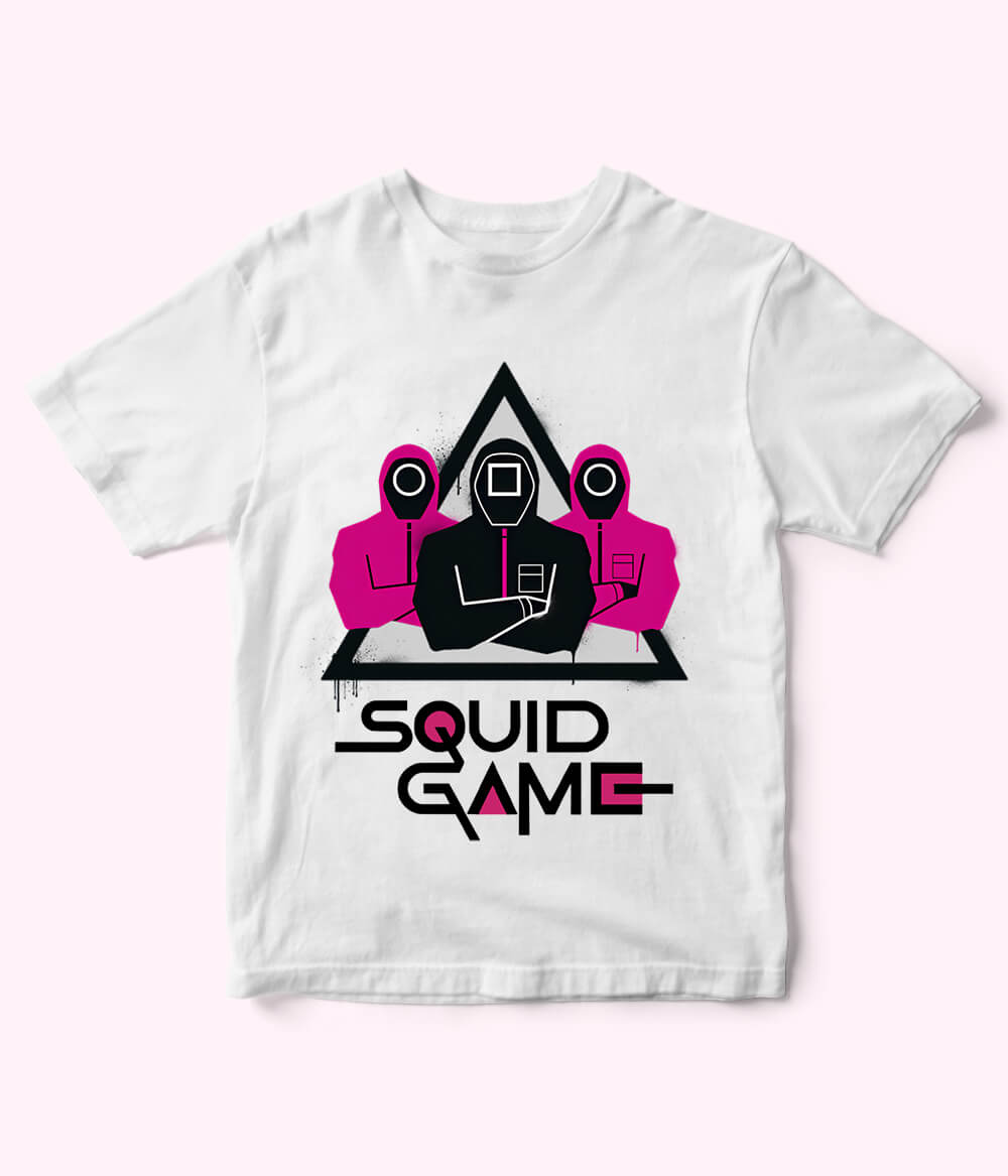 White Cartoon Squid Game Tee for Boys & Girls