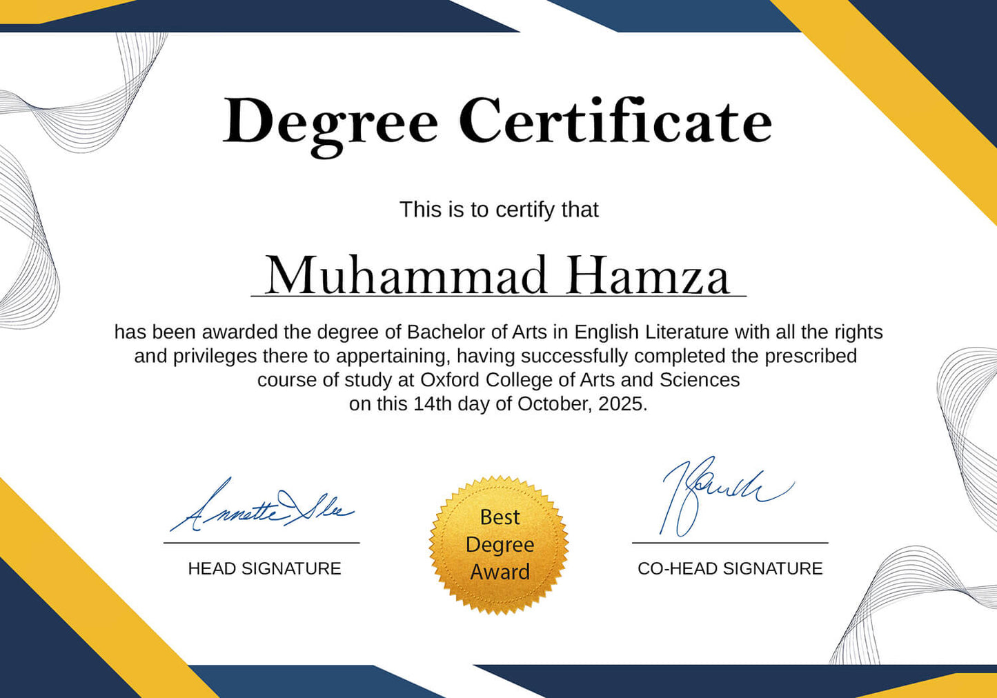 College Degree Certificate Frame (Customizable)