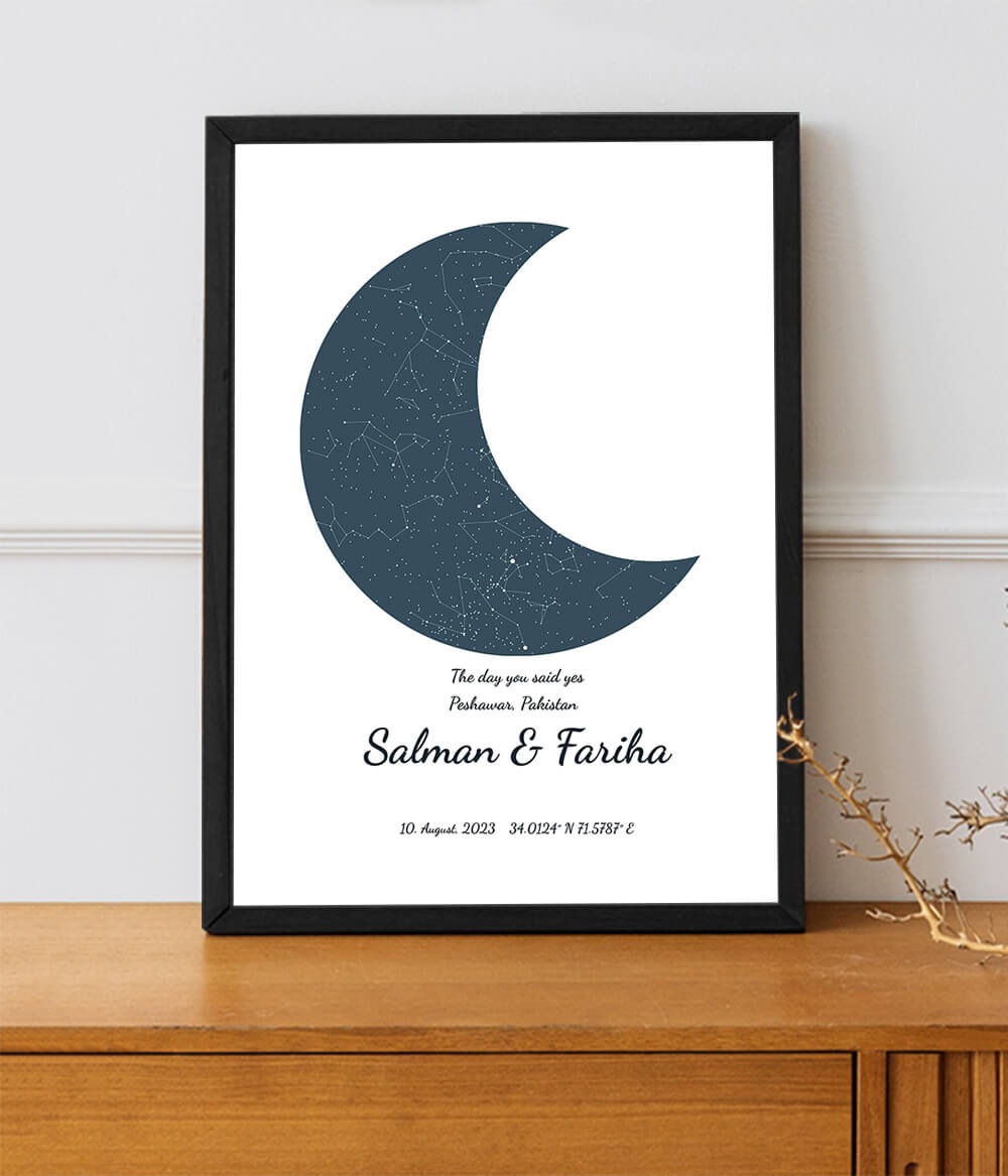 Crescent Star Map | Customizable Frame | Wall Art