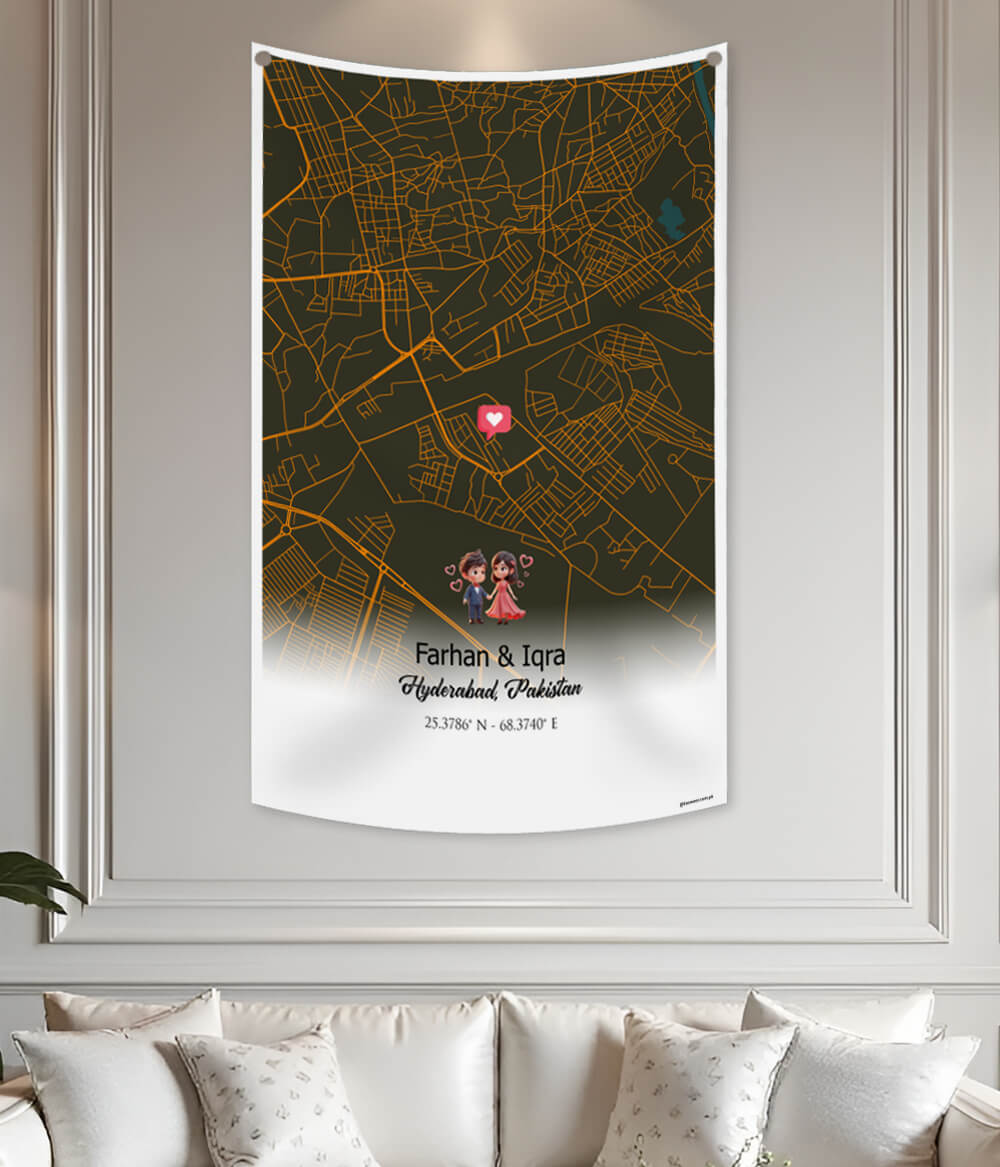 Custom Hyderabad Location Map Wall Tapestry