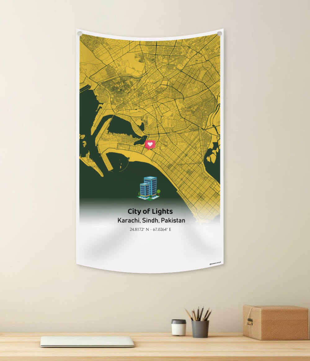 Custom Karachi Street Map Wall Tapestry