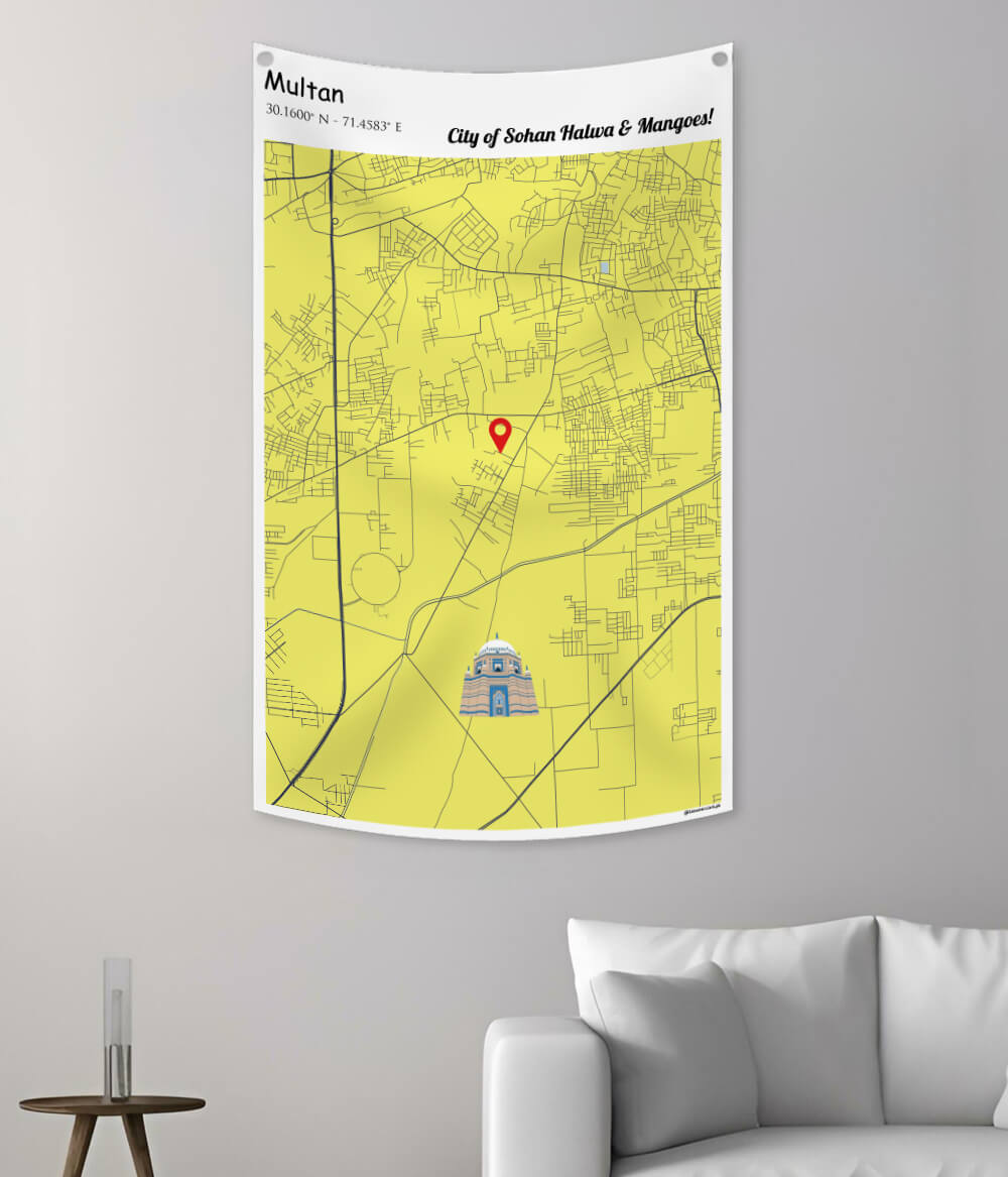 Custom Multan City Map Home Decor Tapestry