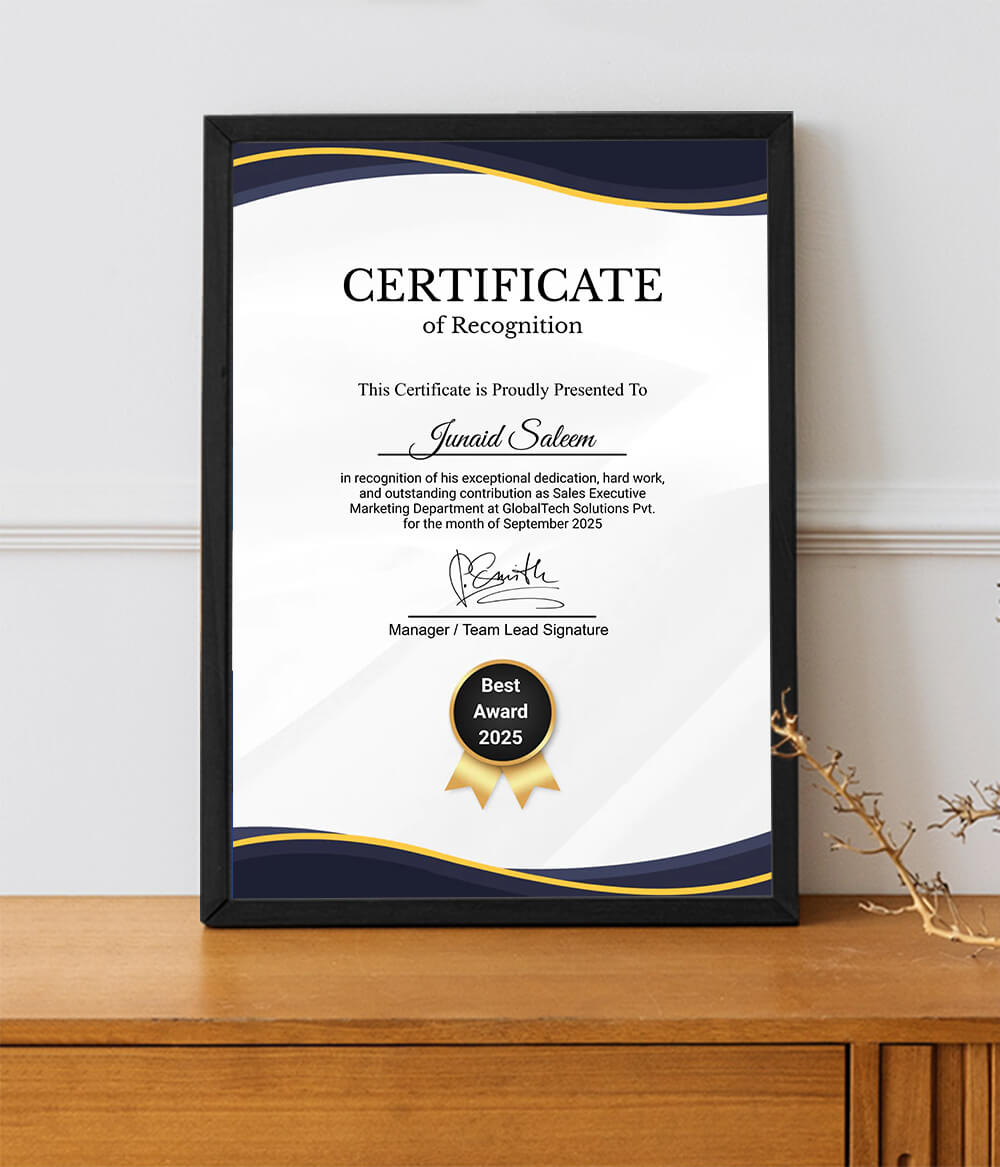 Employee of the Month Award Frame (Customizable)