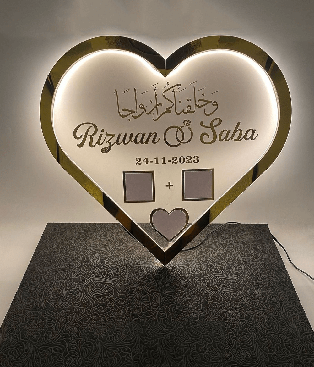 Heart Shaped Nikkah Thumb Board with Neon Light