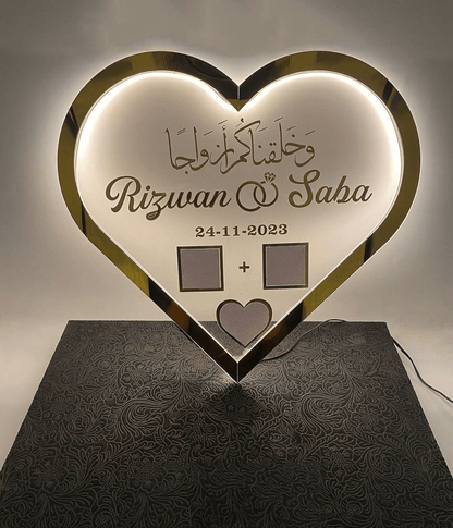 Heart Shaped Nikkah Thumb Board with Neon Light