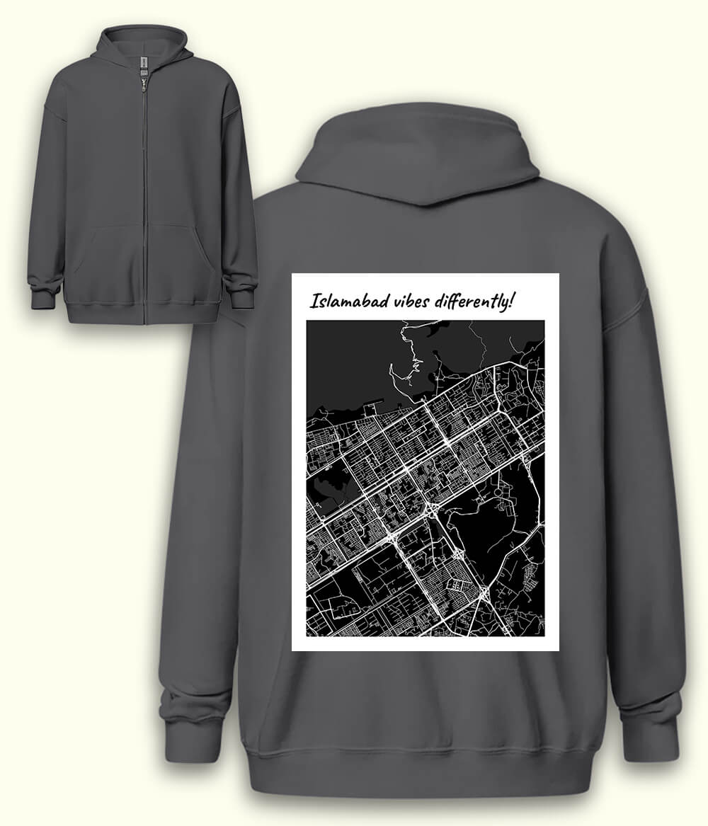 Islamabad Pakistan City Map Zipper Hoodie Unisex (Customizable)