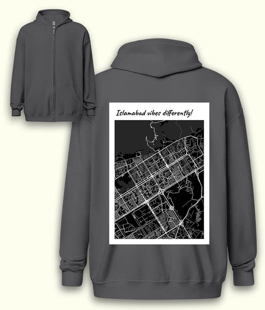 Islamabad Pakistan City Map Zipper Hoodie Unisex (Customizable)