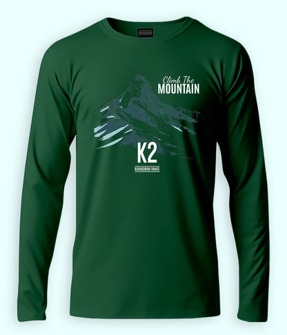 K2 Hiking Long Sleeve Green T-Shirt (Unisex)