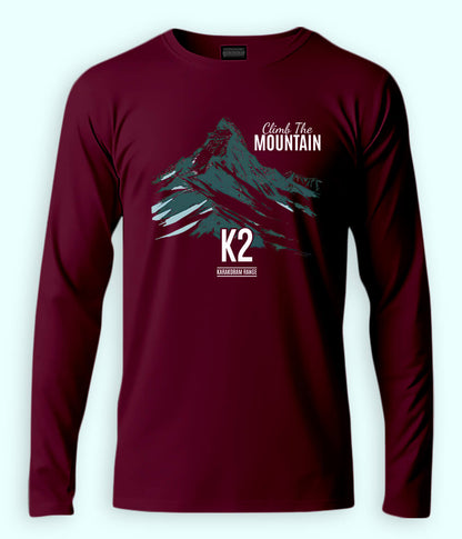 K2 Hiking Long Sleeve Maroon T-Shirt (Unisex)