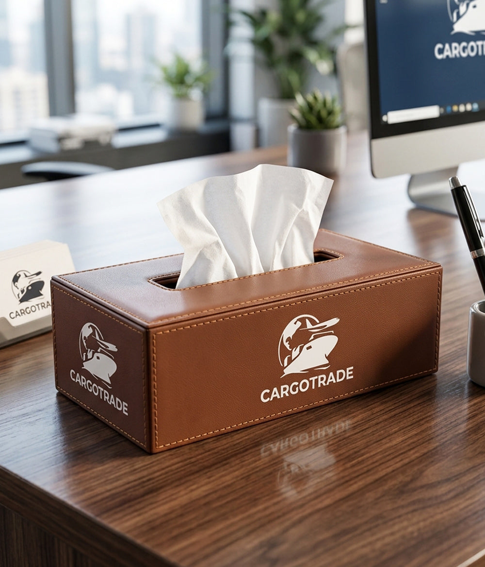 Personalized Premium Leather Tissue Box Holder or Cover with Logo Text