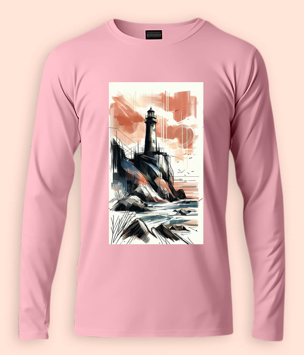 Beach Lighthouse Long Sleeve T-Shirt (Unisex)