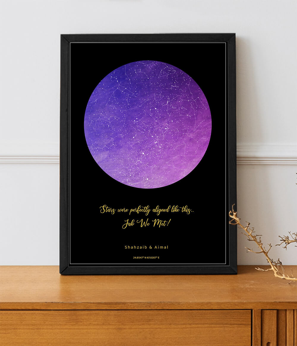 Lilac Star Map Frame |  Purple Star Map 