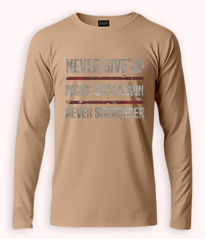 Beige Long Sleeve Never Surrender T-Shirt