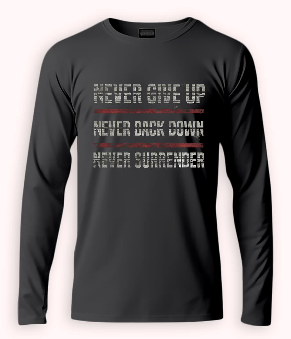 Charcoal Grey Long Sleeve Never Surrender T-Shirt
