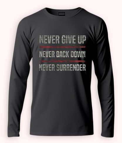 Charcoal Grey Long Sleeve Never Surrender T-Shirt