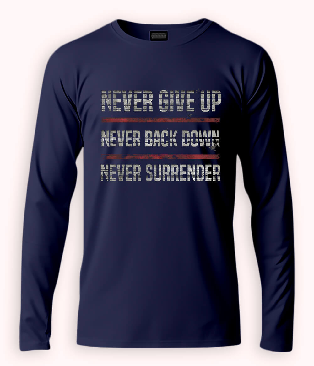 Navy Long Sleeve Never Surrender T-Shirt