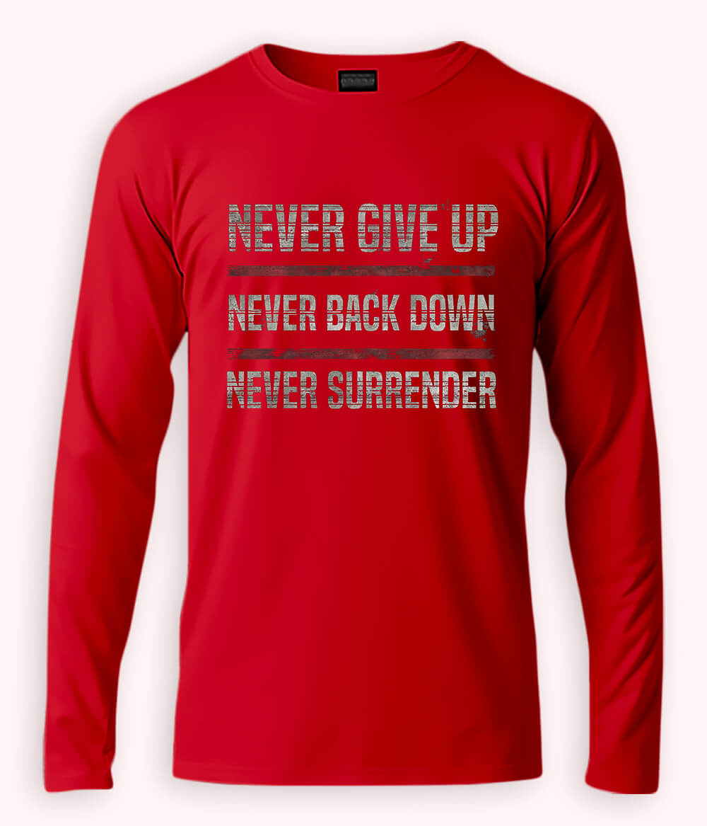 Red Long Sleeve Never Surrender T-Shirt