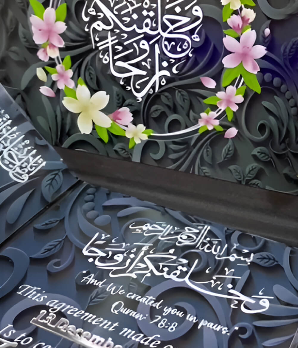 Luxury Islamic Wedding Acrylic Nikah Certificate with BOX