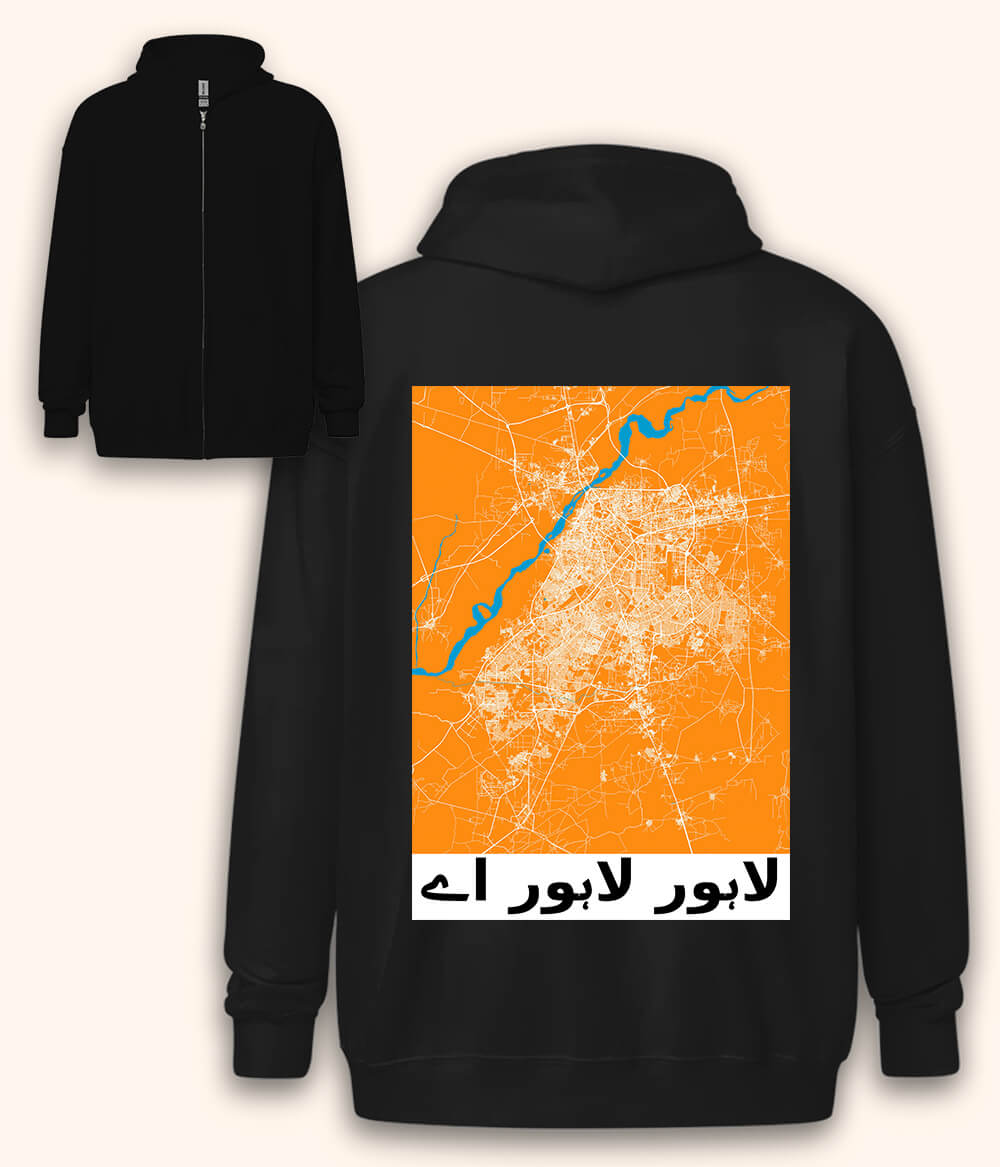 Modern Lahore City Map Zipper Hoodie Unisex (Customizable)