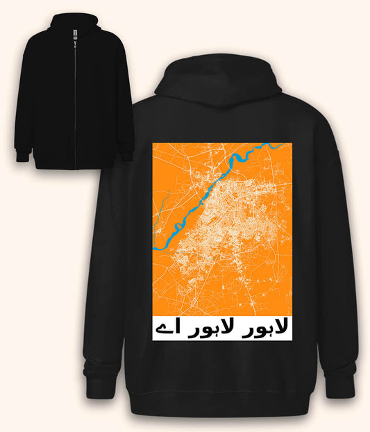 Modern Lahore City Map Zipper Hoodie Unisex (Customizable)